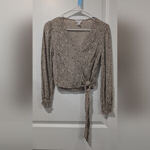 Jopna Animal Print Wrap Blouse With Smocked Back